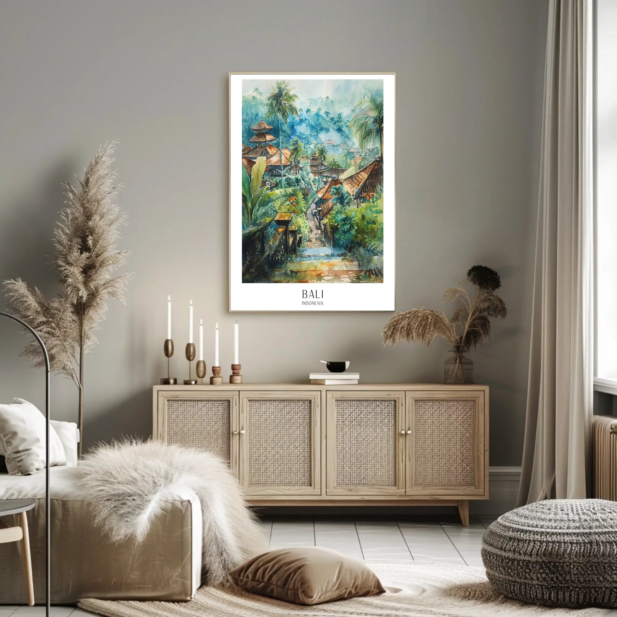 Bali Watercolor Travel Poster: Serene Tropical Landscape Art PosterGoat