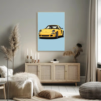 Yellow Sports Car Illustration Poster PosterGoat