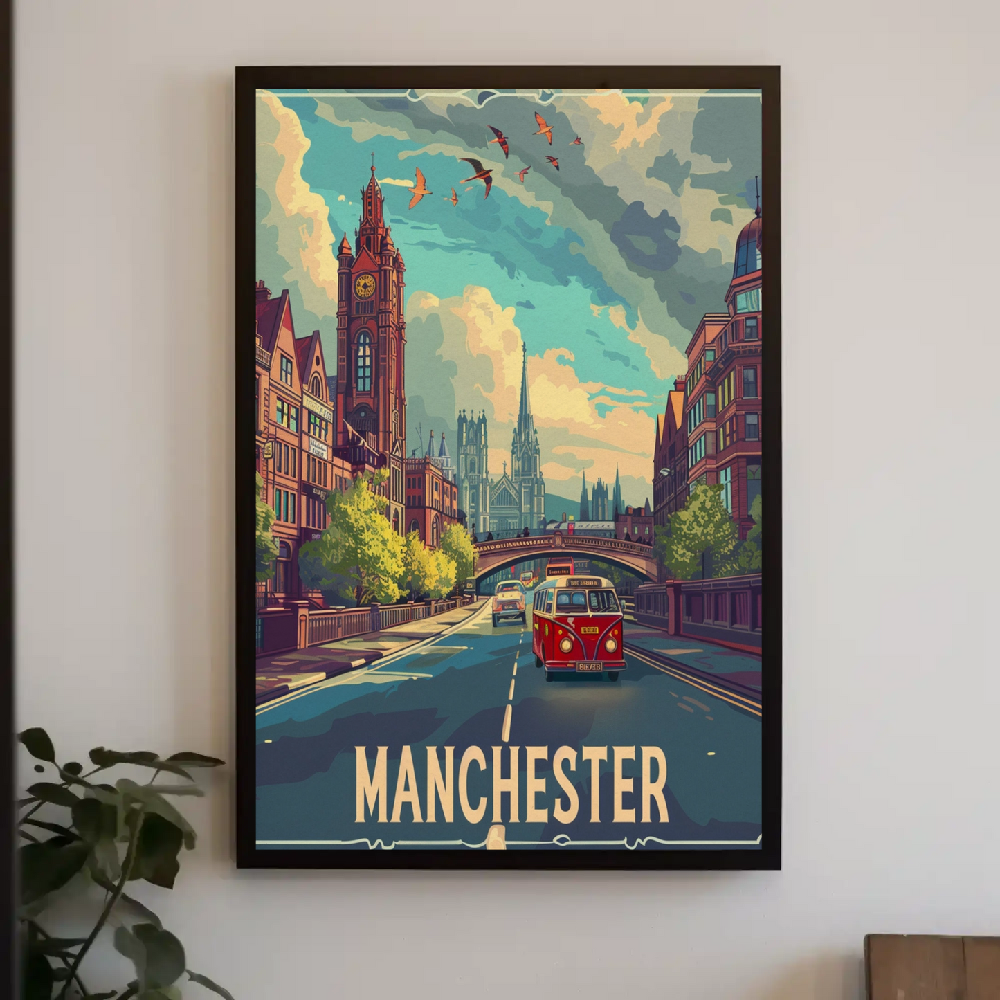 Manchester City Streetscape Travel Poster