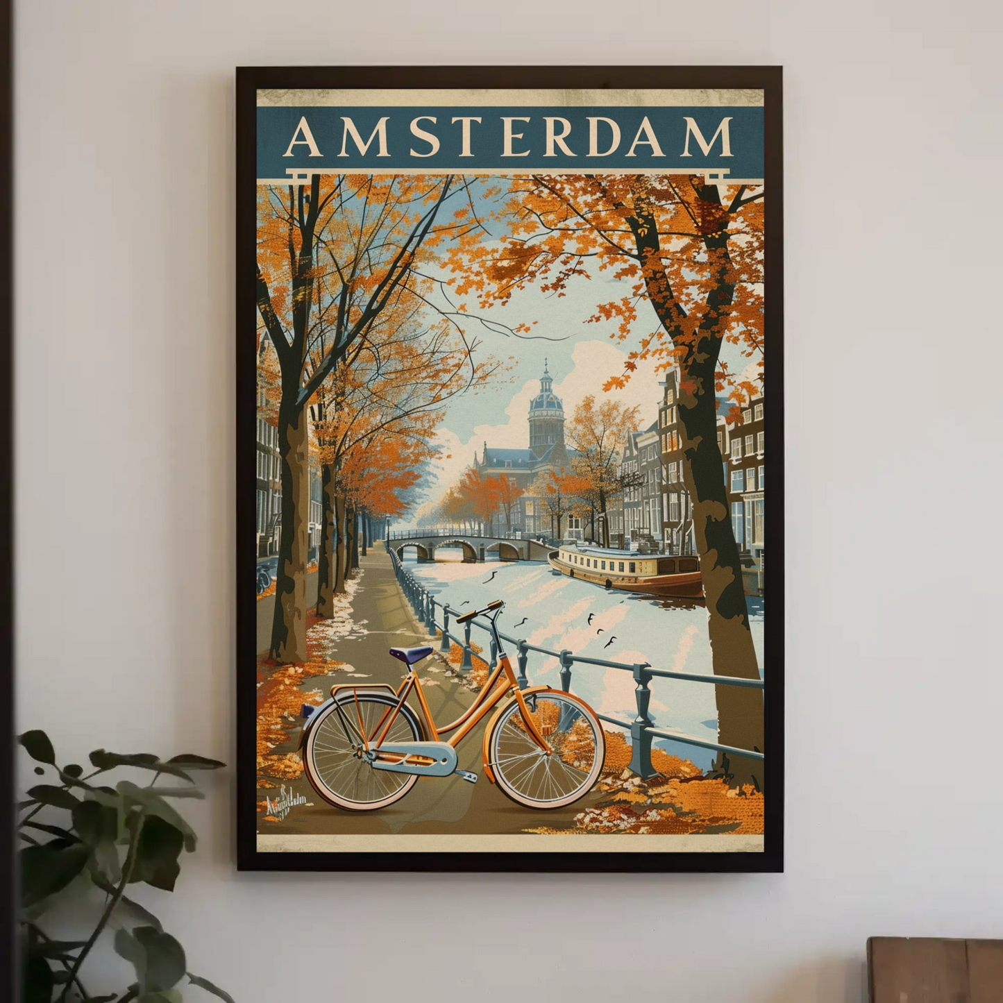 Amsterdam Autumn Canal Ride Travel Poster