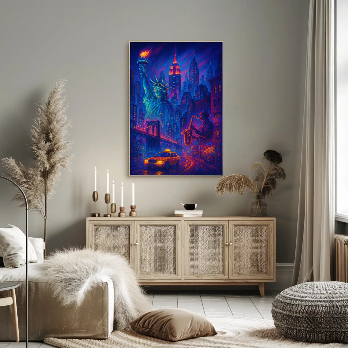 New York City Nightlife Poster Abstract Cityscape Wall Art