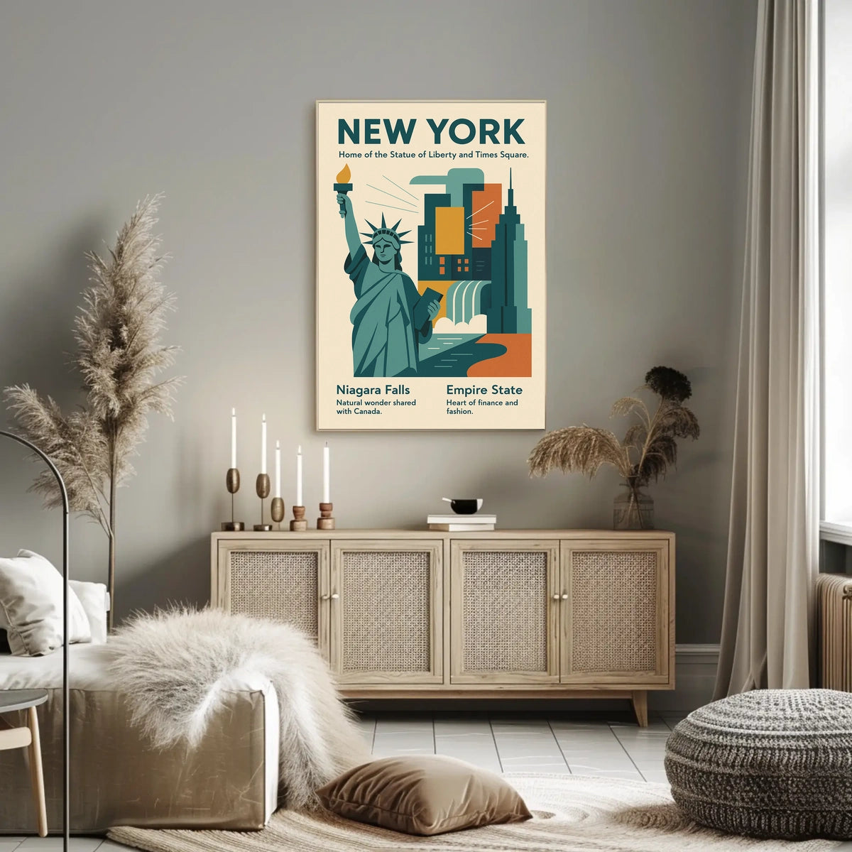 New York Icons Poster Modern Travel City Skyline Wall Art