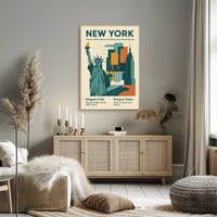New York Icons Poster Modern Travel City Skyline Wall Art