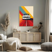 Classic White Car Adventure Vibrant Abstract or Artistic Poster PosterGoat