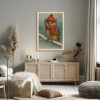 Winter Owl In Red Poster