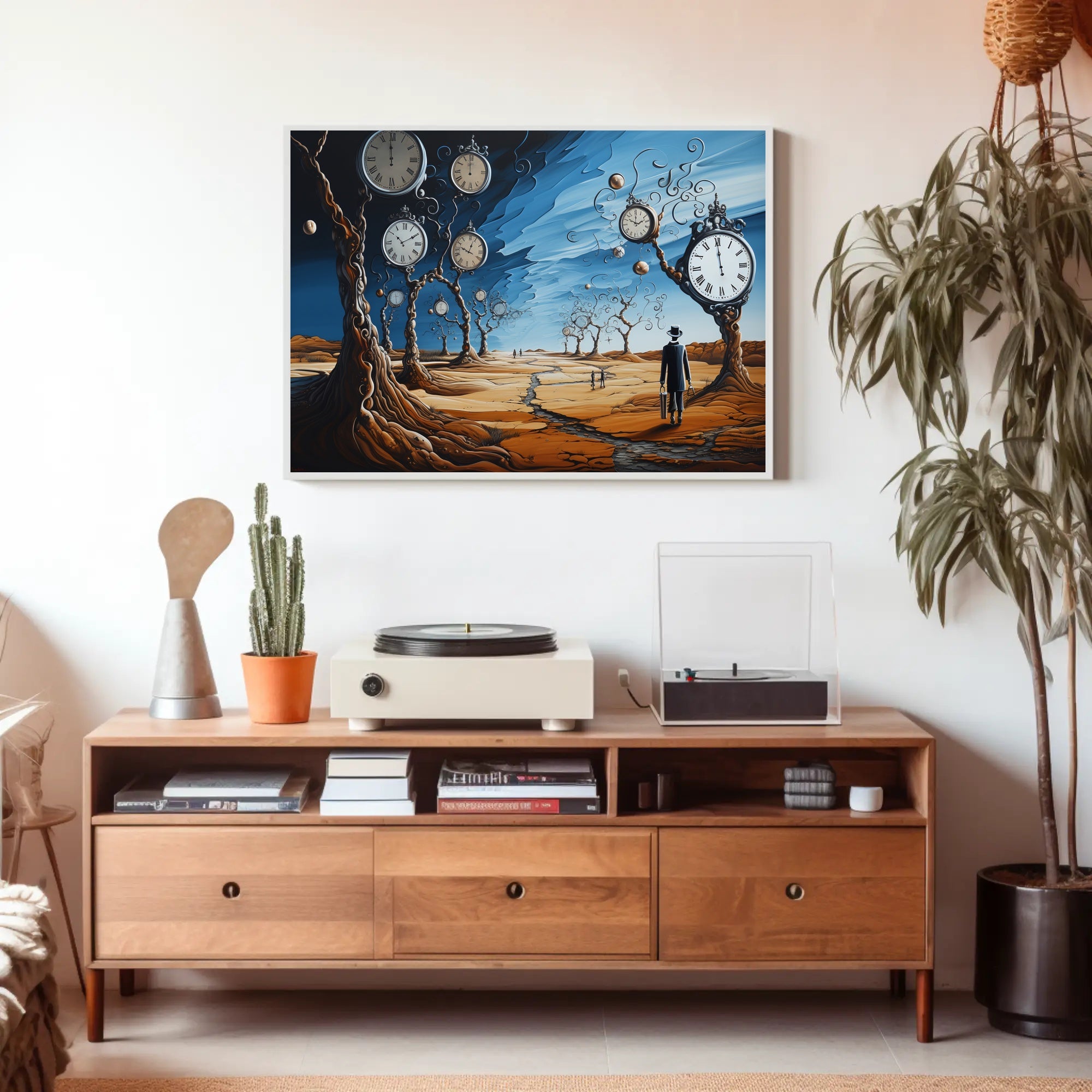 Surreal Barren Landscape with Clocks Artistic Poster