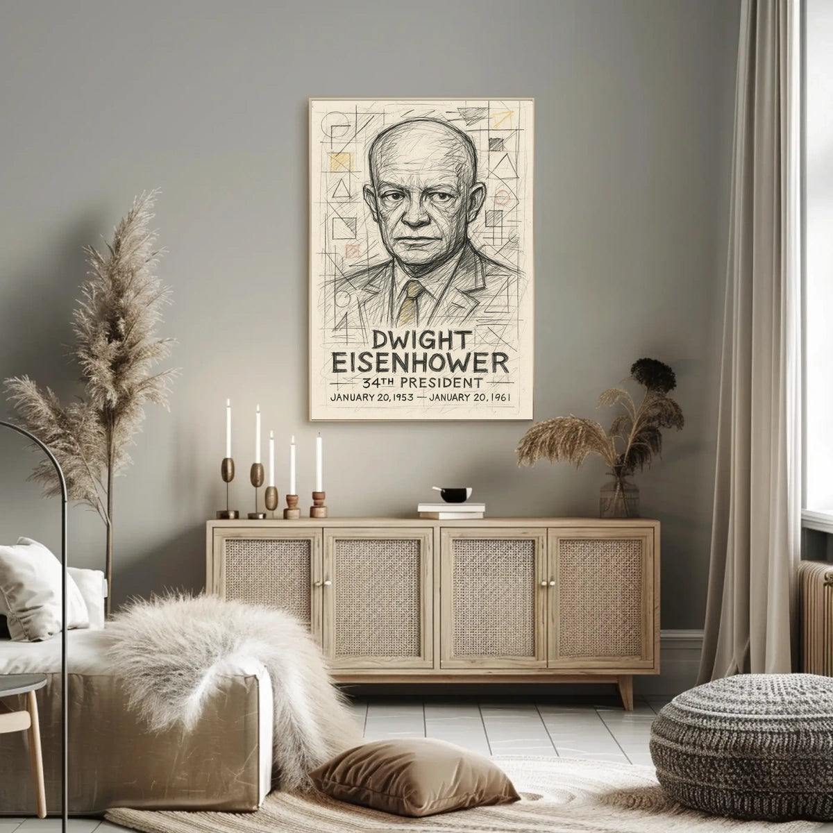 Dwight Eisenhower Vintage Sketch Line Art Collectors Poster