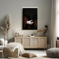 Surreal Hand Art with Red Fabric Abstract or Artistic Poster PosterGoat