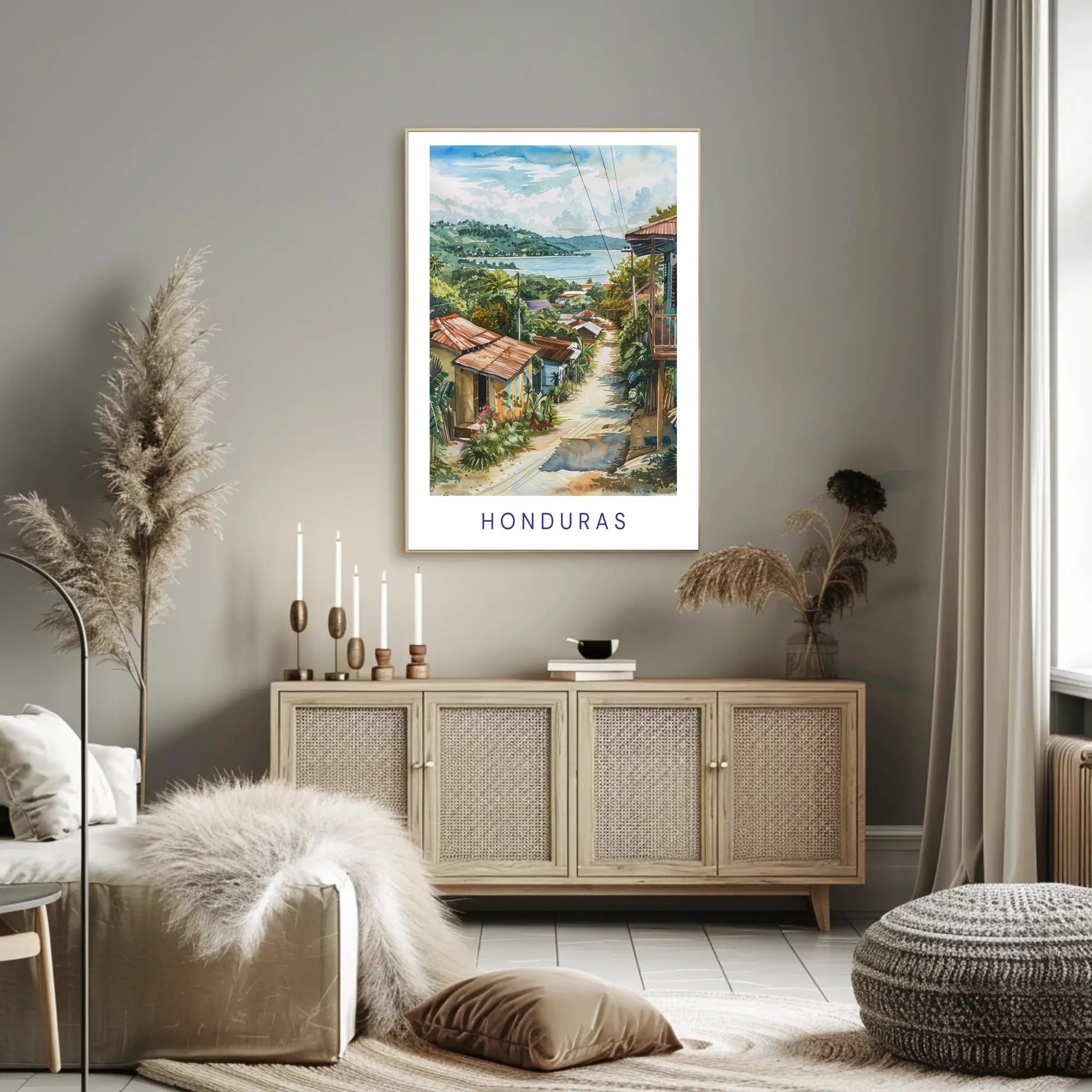 Scenic Honduran Village Watercolor Poster - Travel Poster PosterGoat