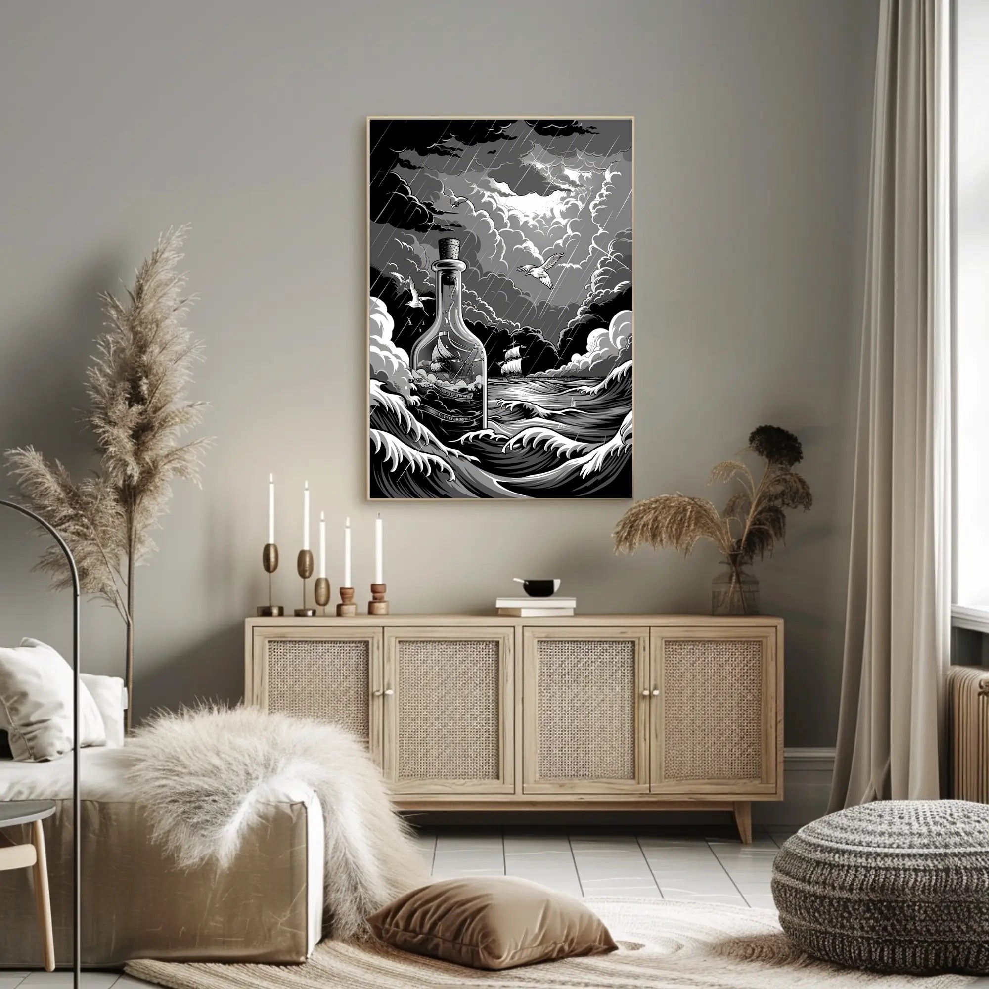 Stormy Seas in a Bottle Art Poster Print for Home Decor PosterGoat