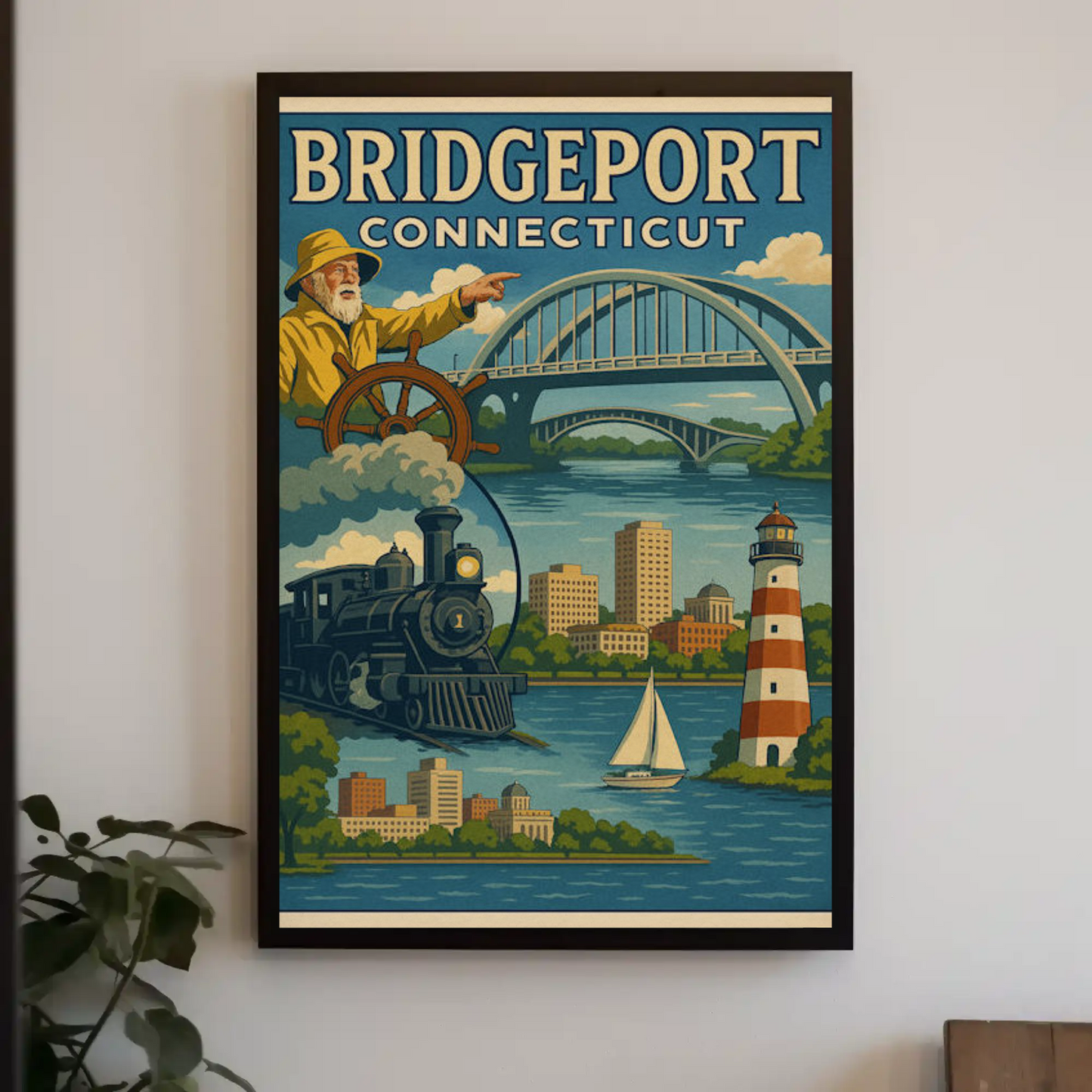 Bridgeport Connecticut Vintage Maritime Transport Travel Poster