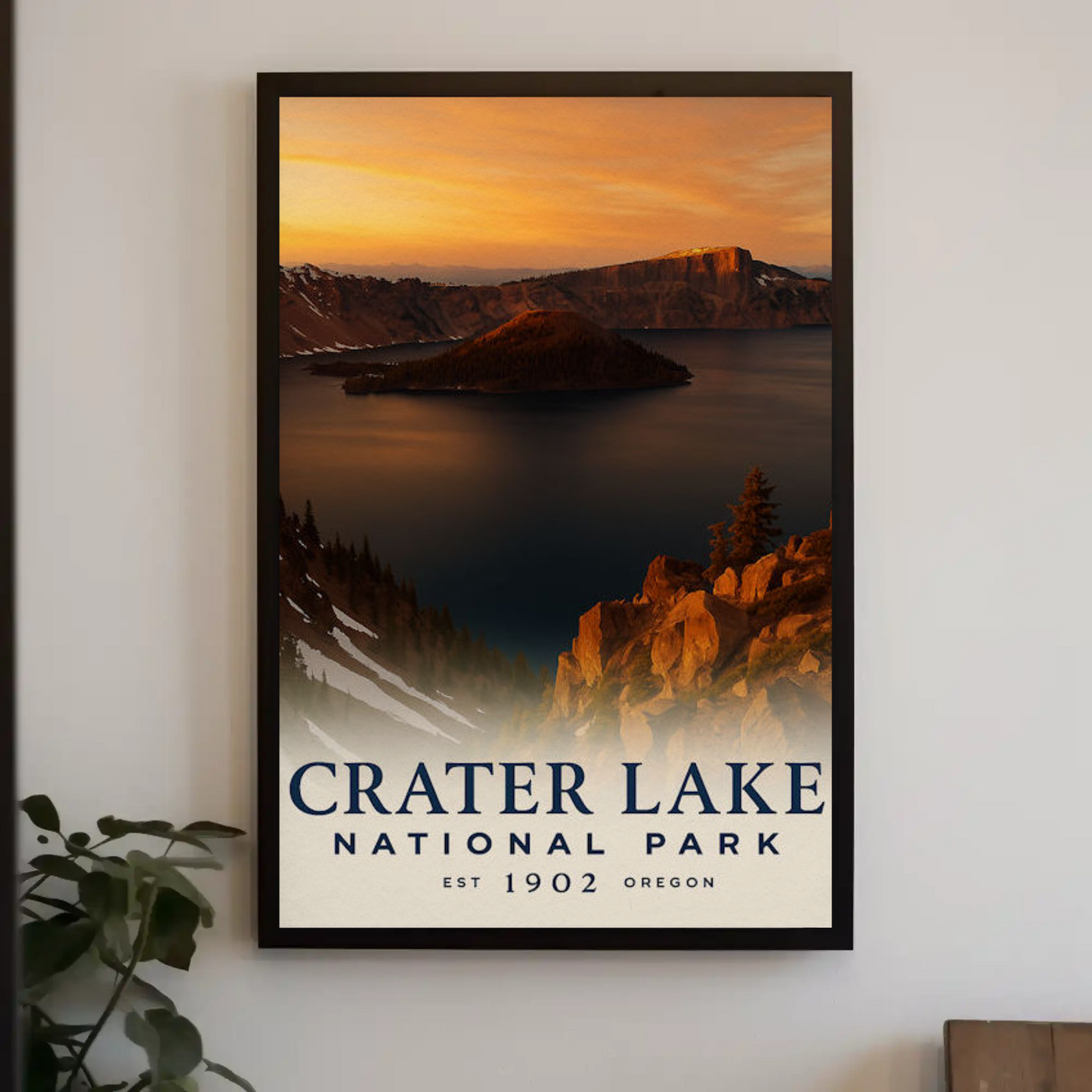 Crater Lake Oregon National Park Sunset Travel Poster