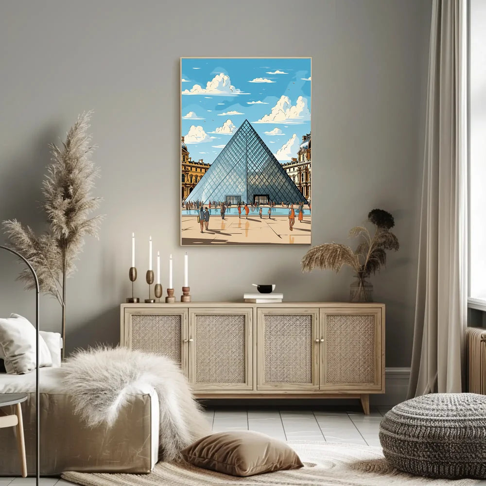 Louvre Pyramid Paris Art Poster: Modern & Vibrant