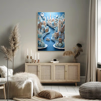 Whimsical River Cityscape Poster