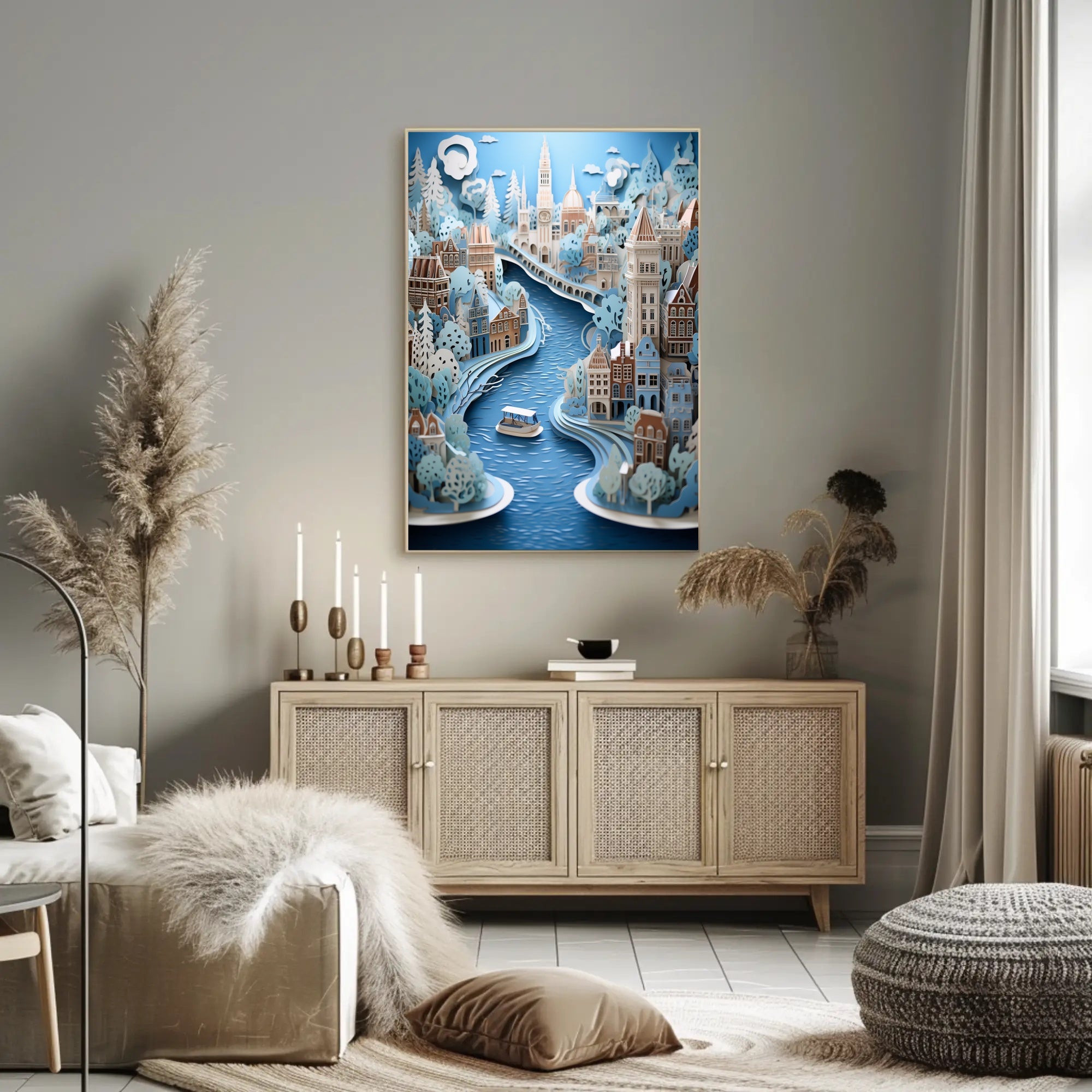 Whimsical River Cityscape Poster