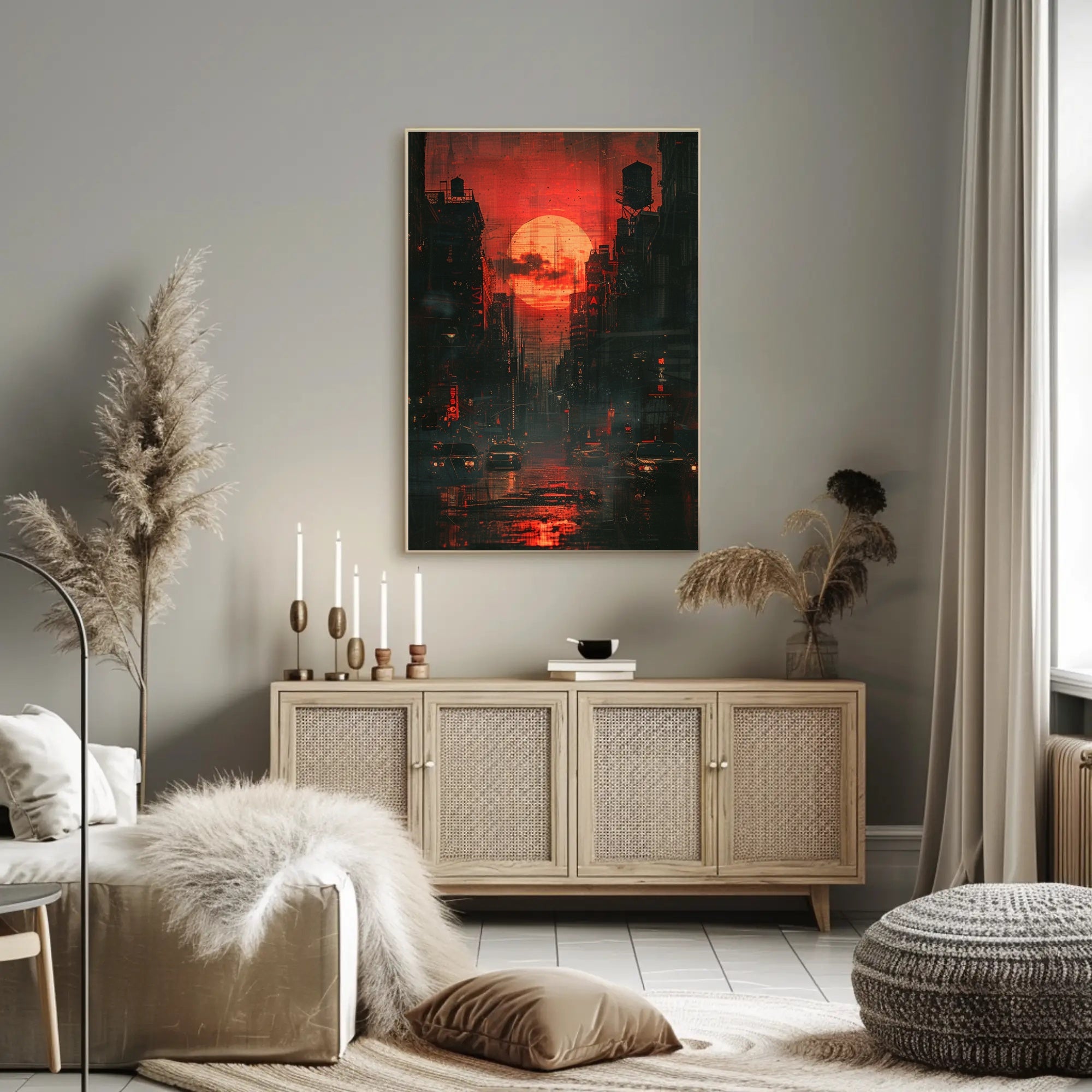 Striking Urban Dusk Cityscape with Cyberpunk Vibes Poster PosterGoat