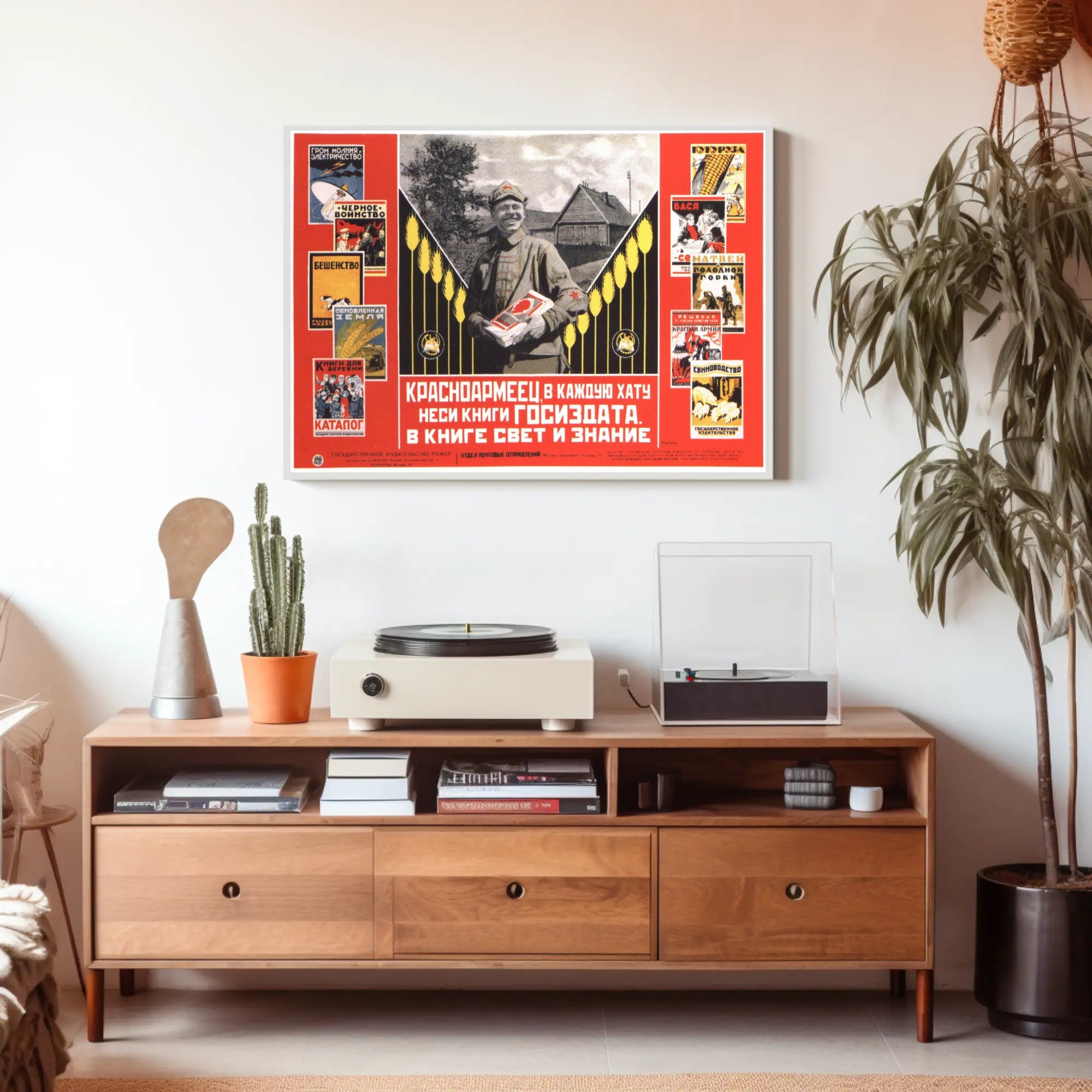 Red Army Soldier Spread Books for Light and Knowledge Poster