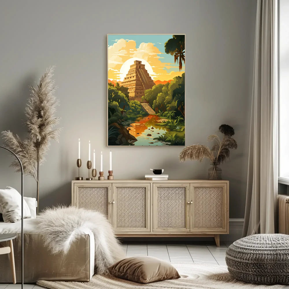 Mayan Pyramid in Lush Jungle Art Poster