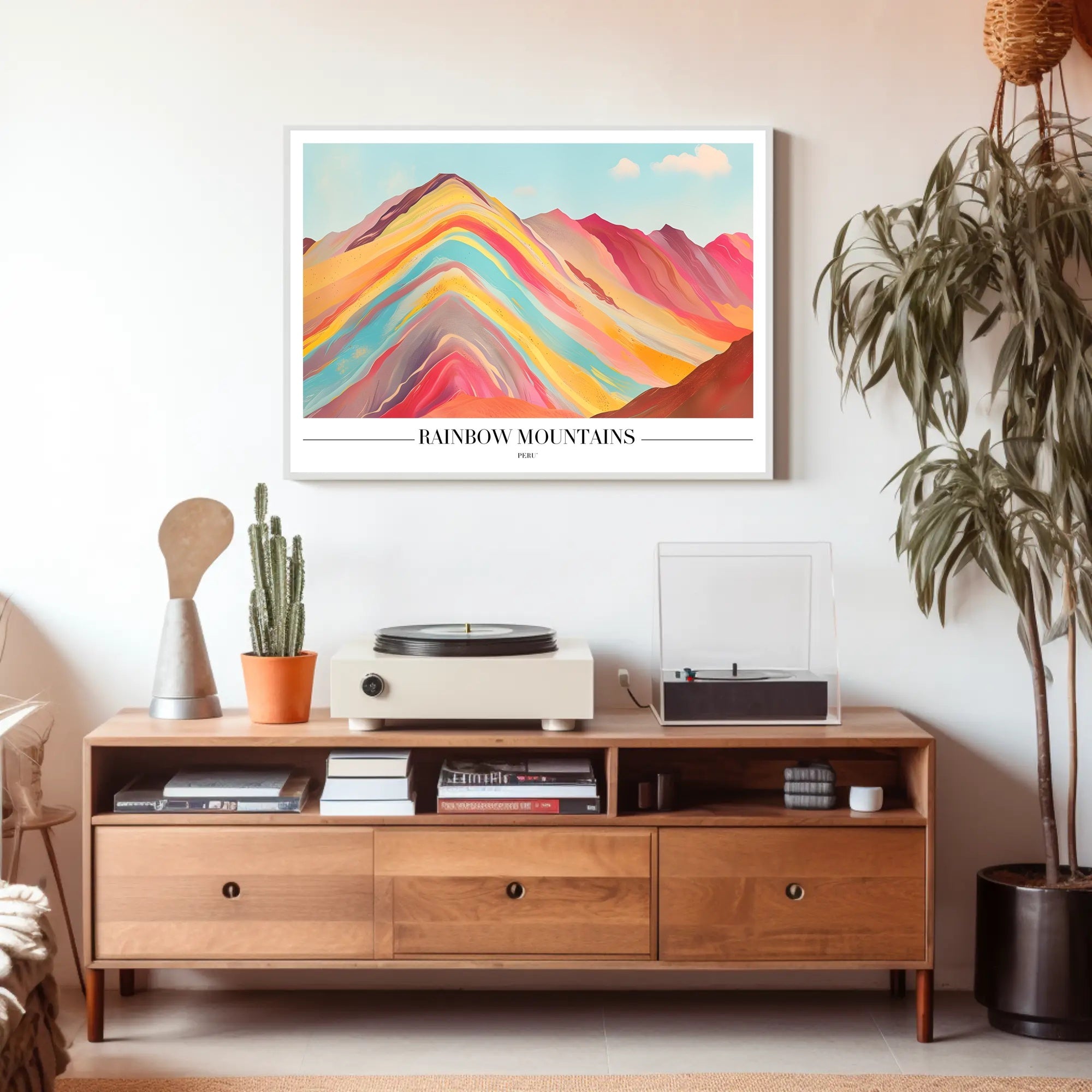 Vibrant Rainbow Mountains Abstract Artistic Poster