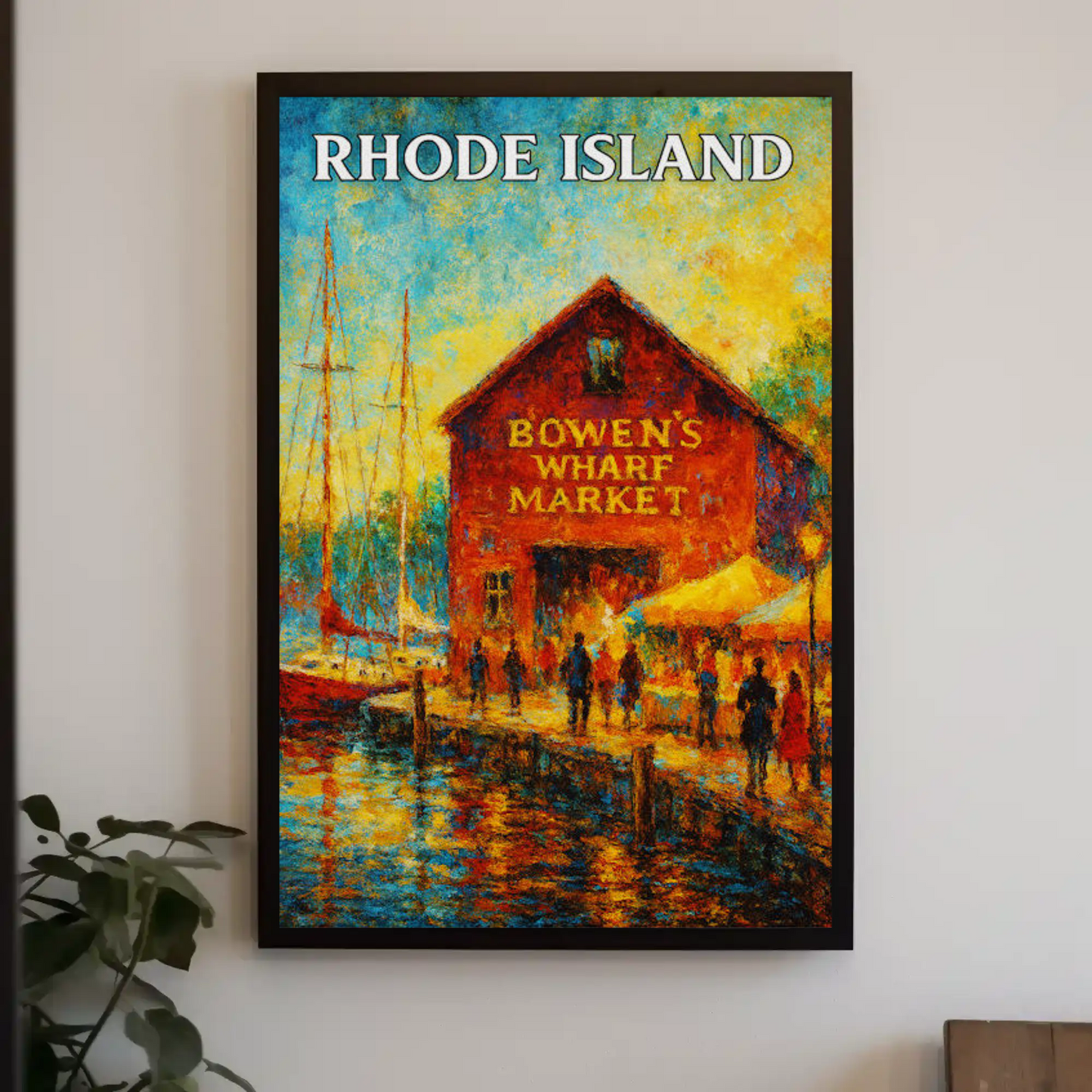 Rhode Island Bowens Wharf Market Harbor Scene Travel Poster Travel Poster