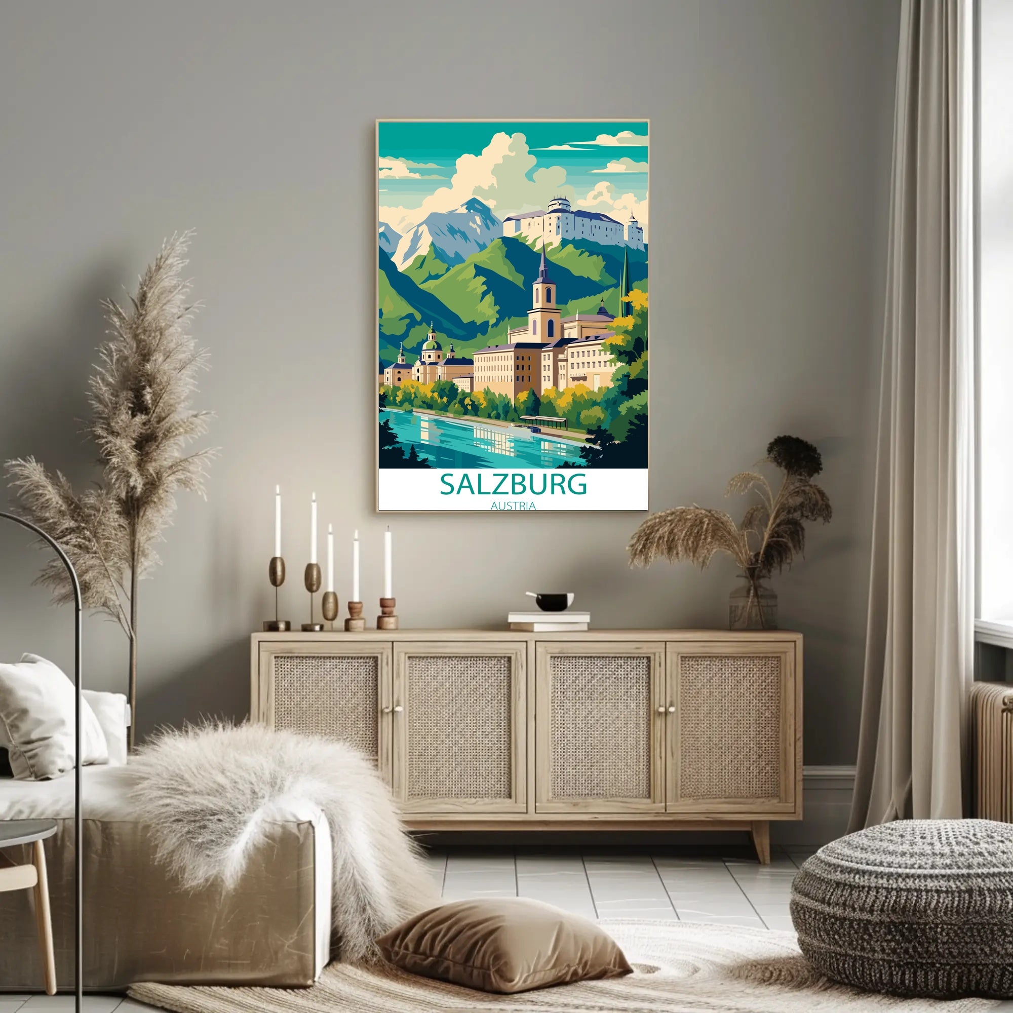 Salzburg Cityscape with Vibrant Artistic Interpretation Travel Poster