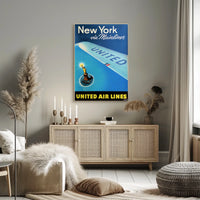 United Air Lines Travel New York Poster Vintage Wall Art