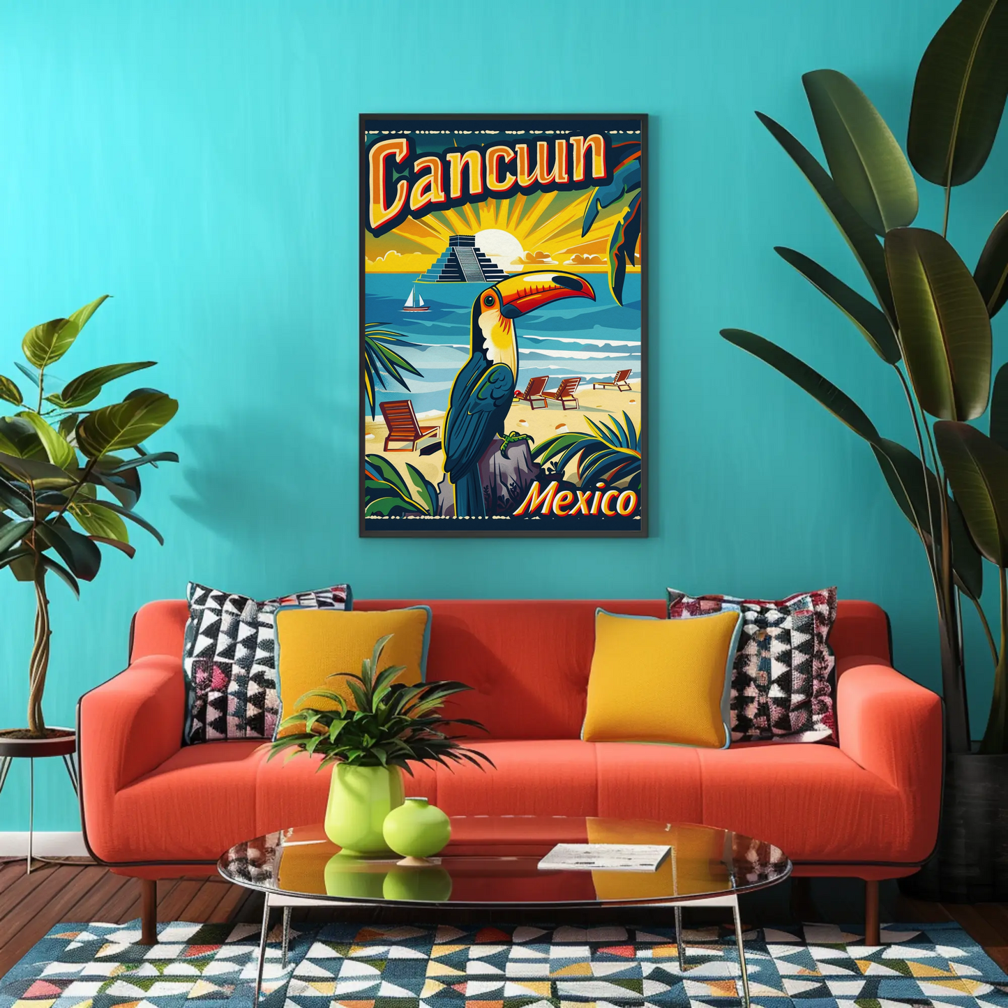 Tropical Sunset in Cancun Vintage Poster