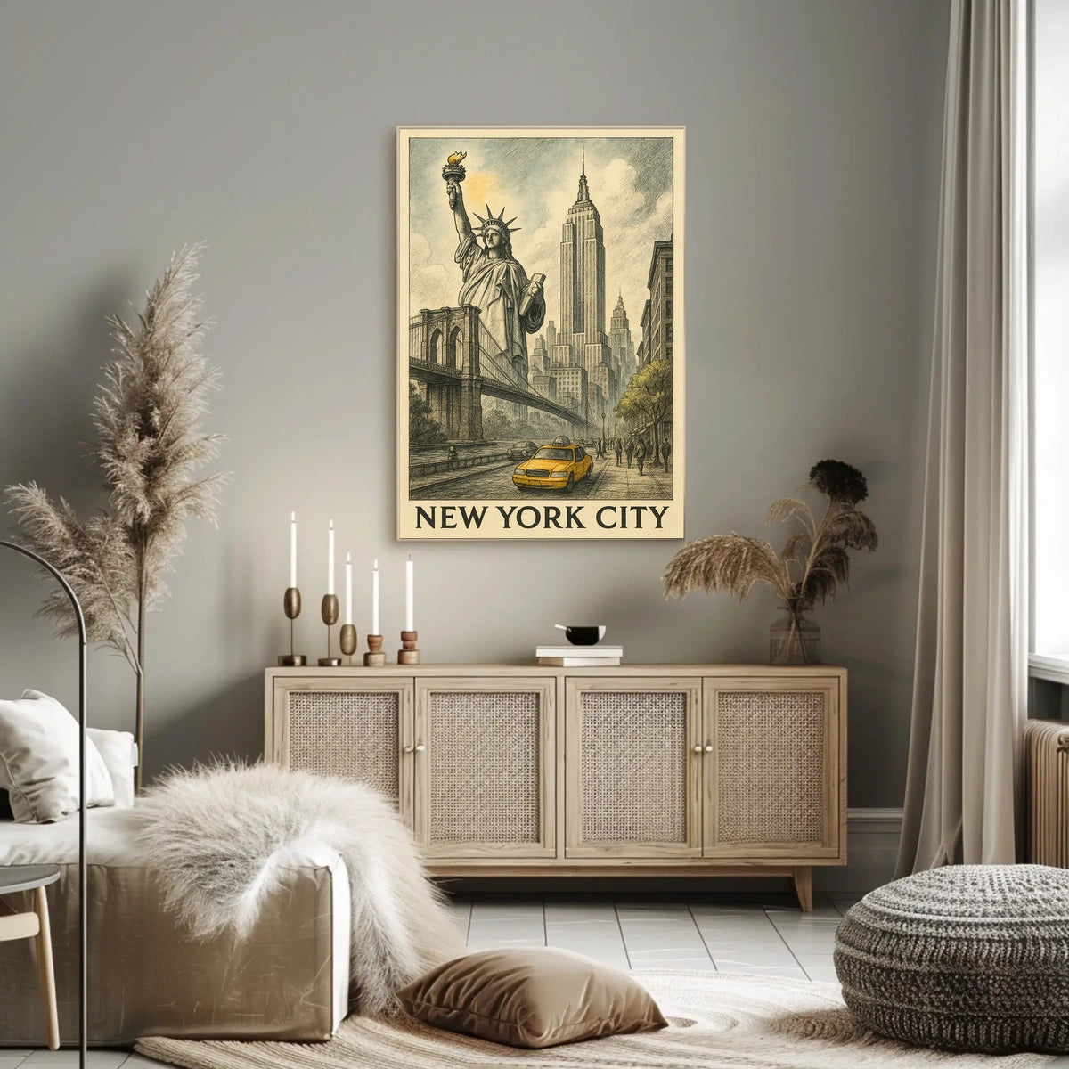 New York City Iconic Skyline Poster Vintage Wall Art