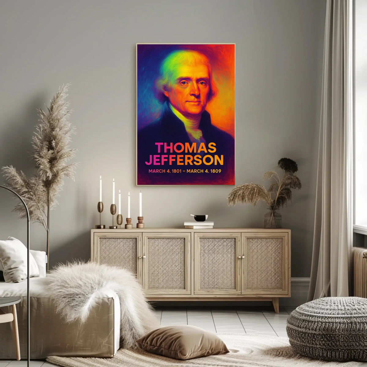 Thomas Jefferson 3rd President of the United States Neon Gradient Overlay Poster