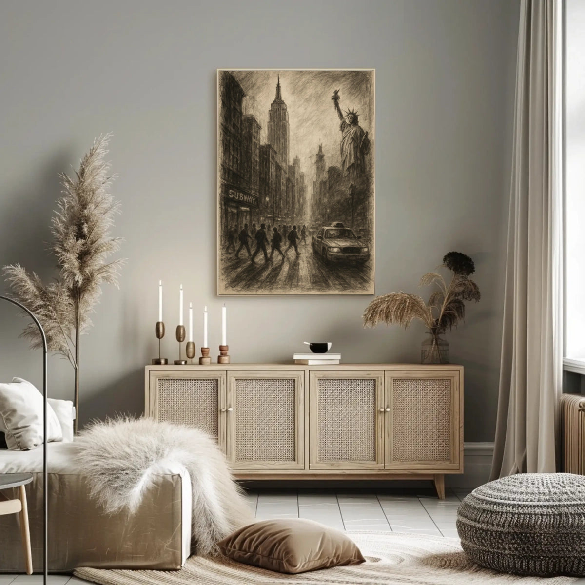 New York City Poster Vintage Urban Sketch Wall Art