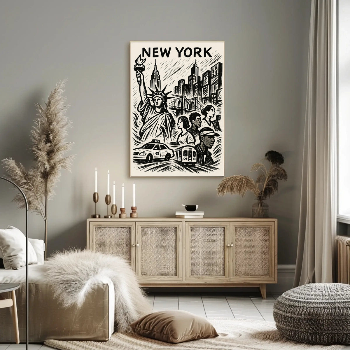 New York City Iconic Landmarks Poster Vintage Wall Art