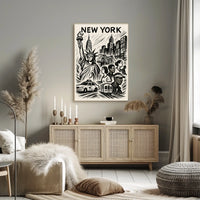 New York City Iconic Landmarks Poster Vintage Wall Art