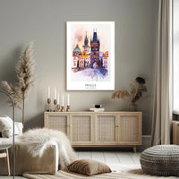 Prague's Charles Bridge Watercolor Urban or Cityscape Poster PosterGoat