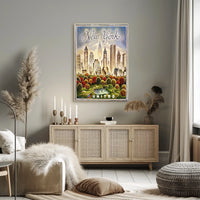 New York City Whimsical Skyline Poster Vintage Wall Decor