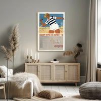 Vintage Soviet Athletic Propaganda Poster with Beachbackdrop