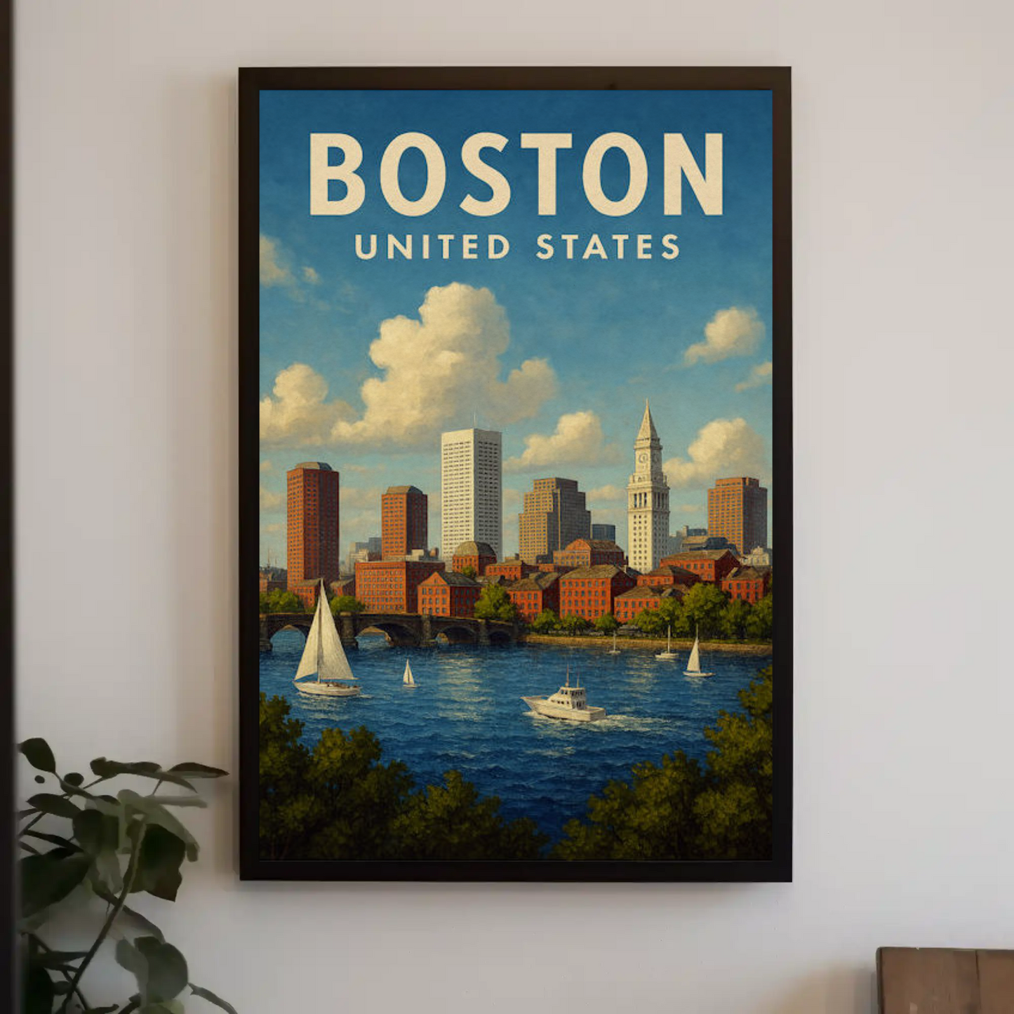 Boston United States Sailboats And Skyline Travel Poster