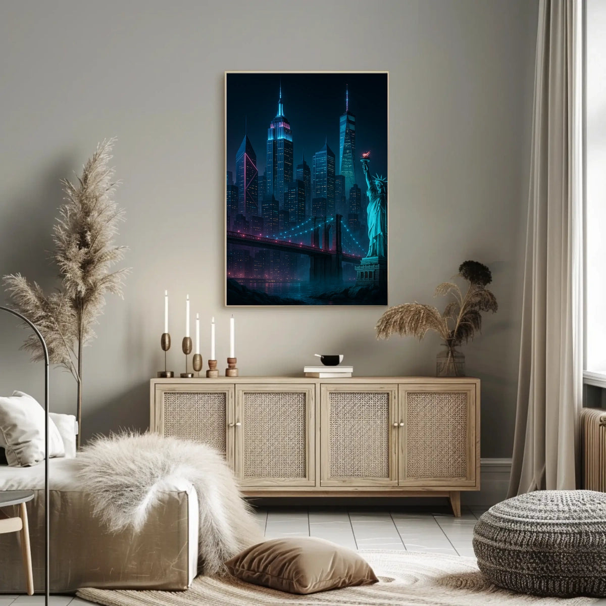 Futuristic New York Cityscape Poster Modern Wall Art