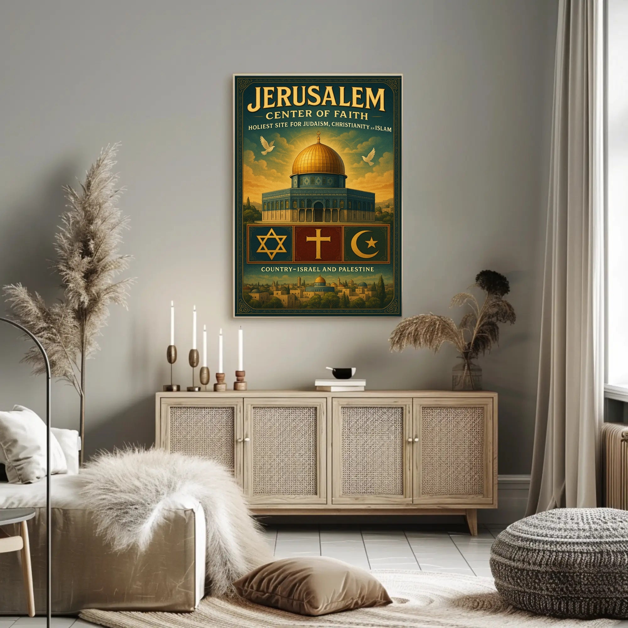 Jerusalem Peaceful Harmony Vintage Cultural or Heritage Poster