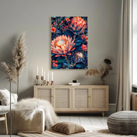 Vibrant Protea Flower Botanical Art Print - Artistic Poster