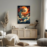 The Majestic Dragon And The Fiery Moon Poster