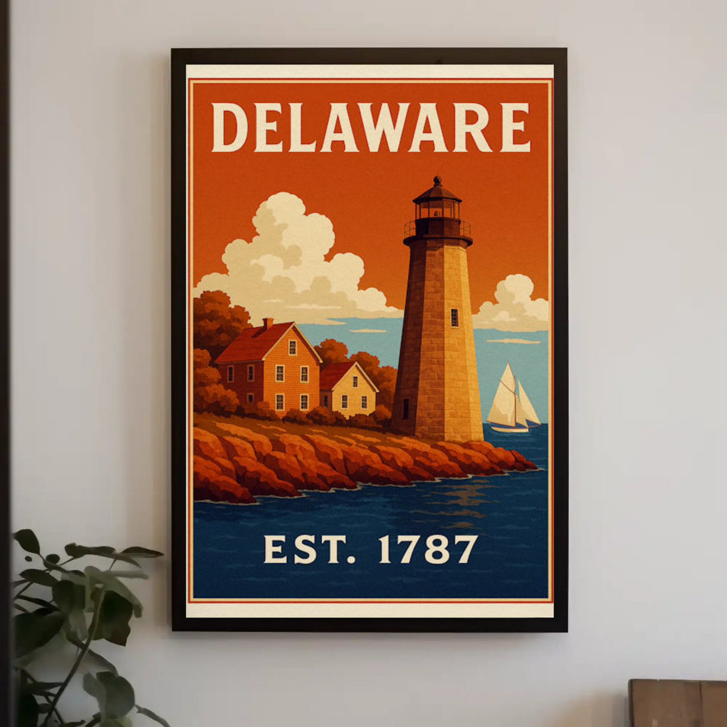 Delaware Coastal Lighthouse Colonial Home Travel Poster