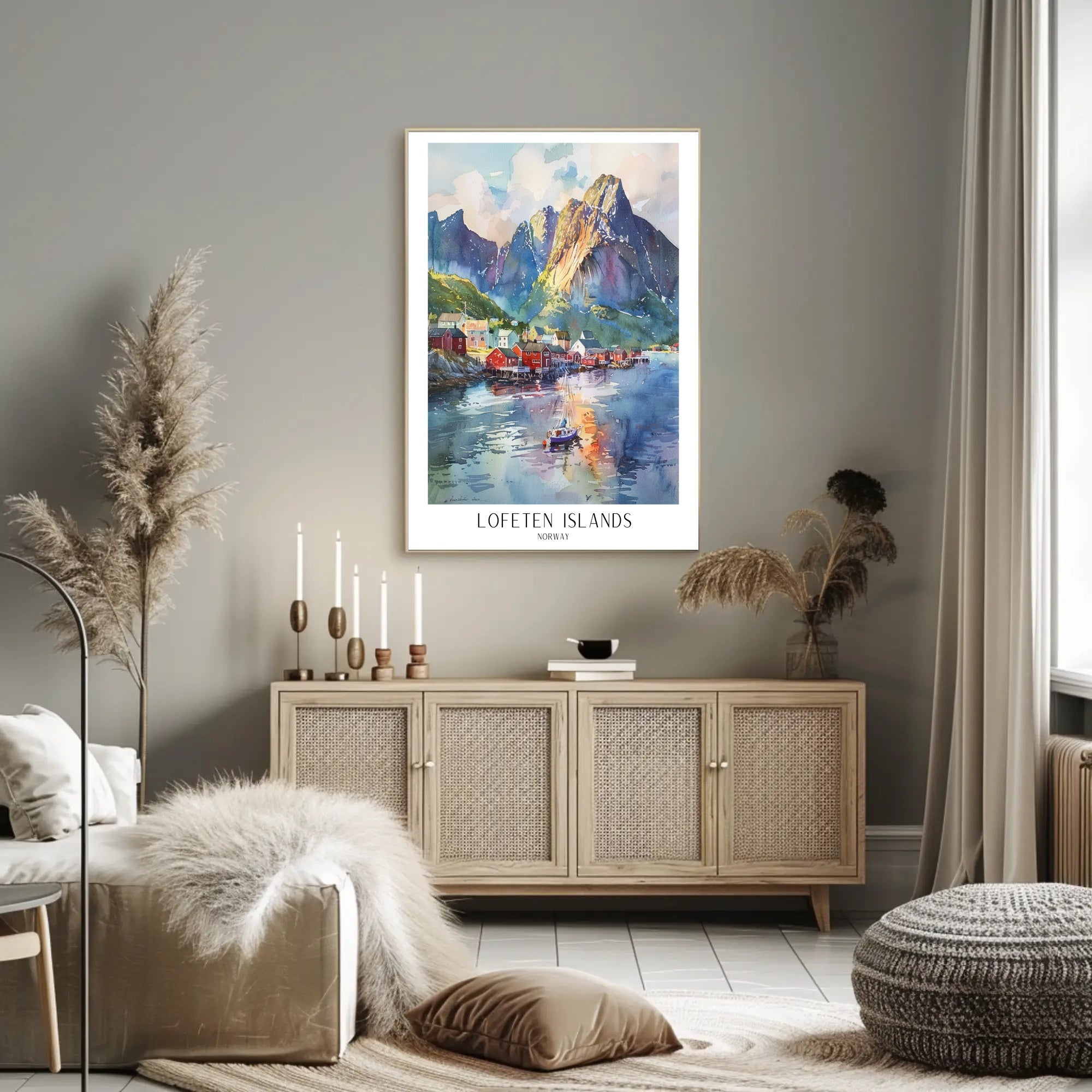 Lofoten Islands Watercolor Travel Poster PosterGoat