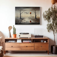 Surreal Landscape with Balloons and Figure Artistic Poster