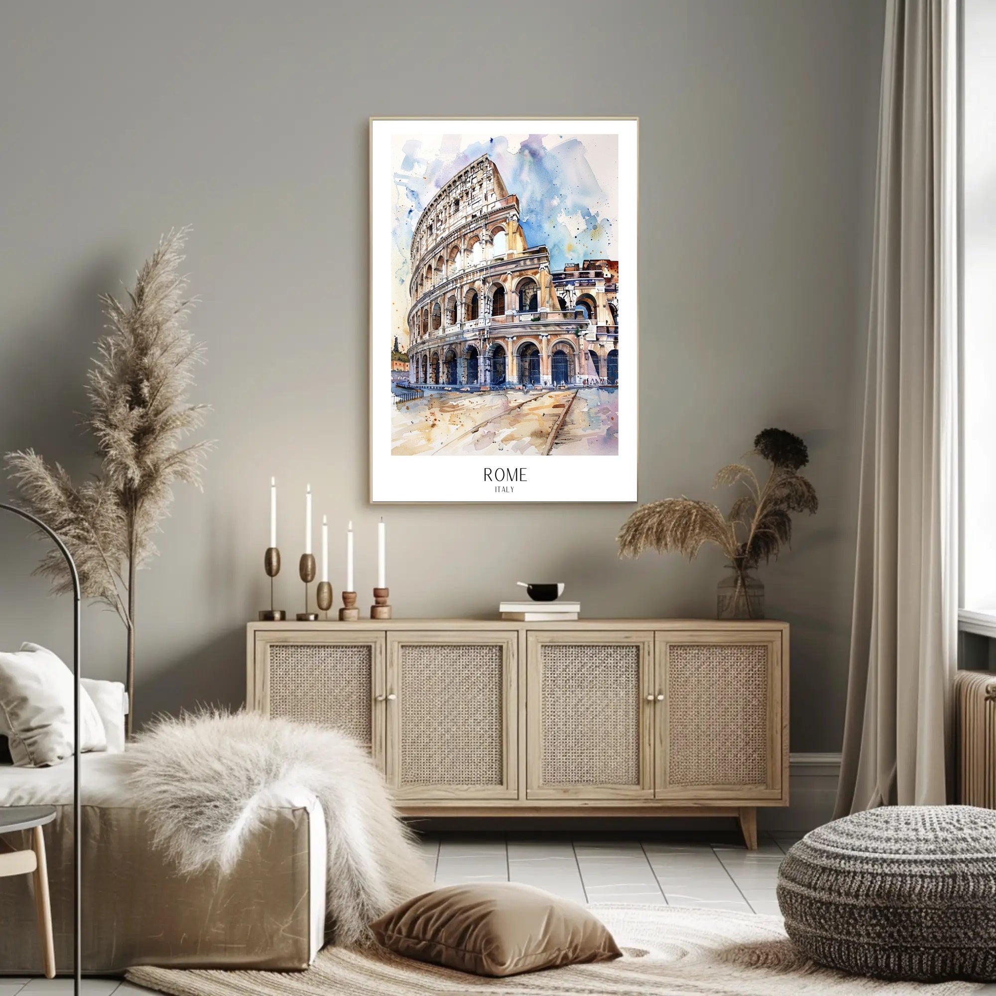 Colosseum Watercolor Illustration, Vibrant Travel Poster PosterGoat