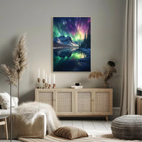 Serene Aurora Borealis Snowy Mountain National Park Poster