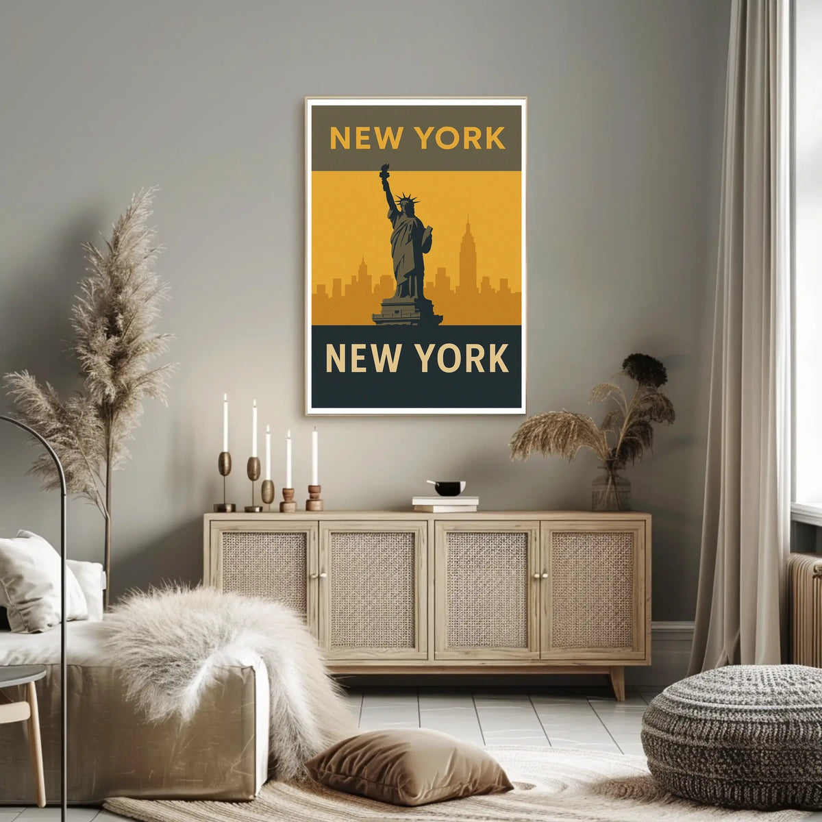 New York Skyline Silhouette Poster Vintage Wall Art