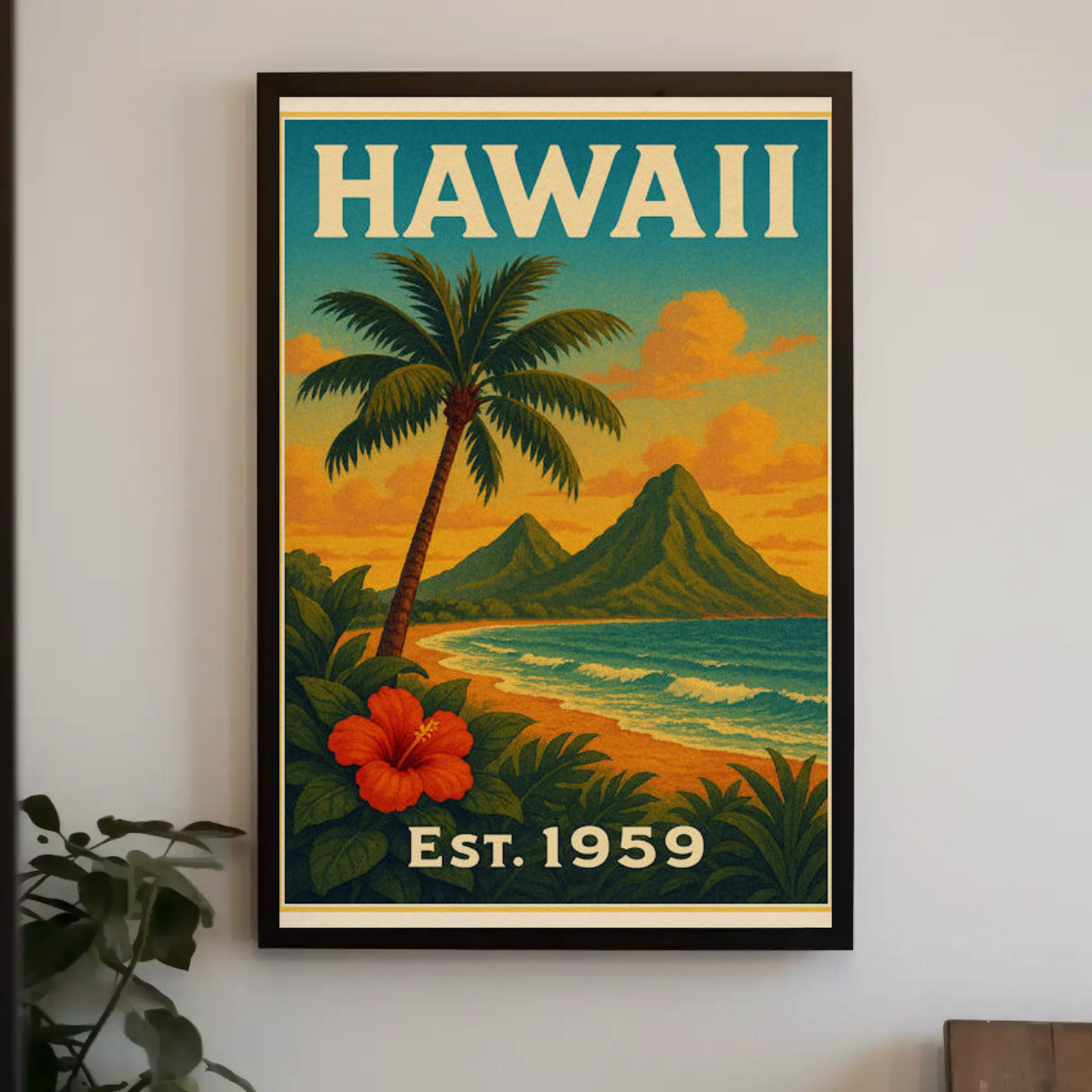 Hawaii Coastline Hibiscus Sunset View Poster