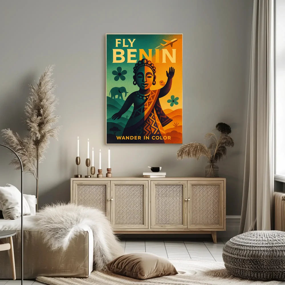 Fly Benin Vibrant Travel Adventure Poster PosterGoat