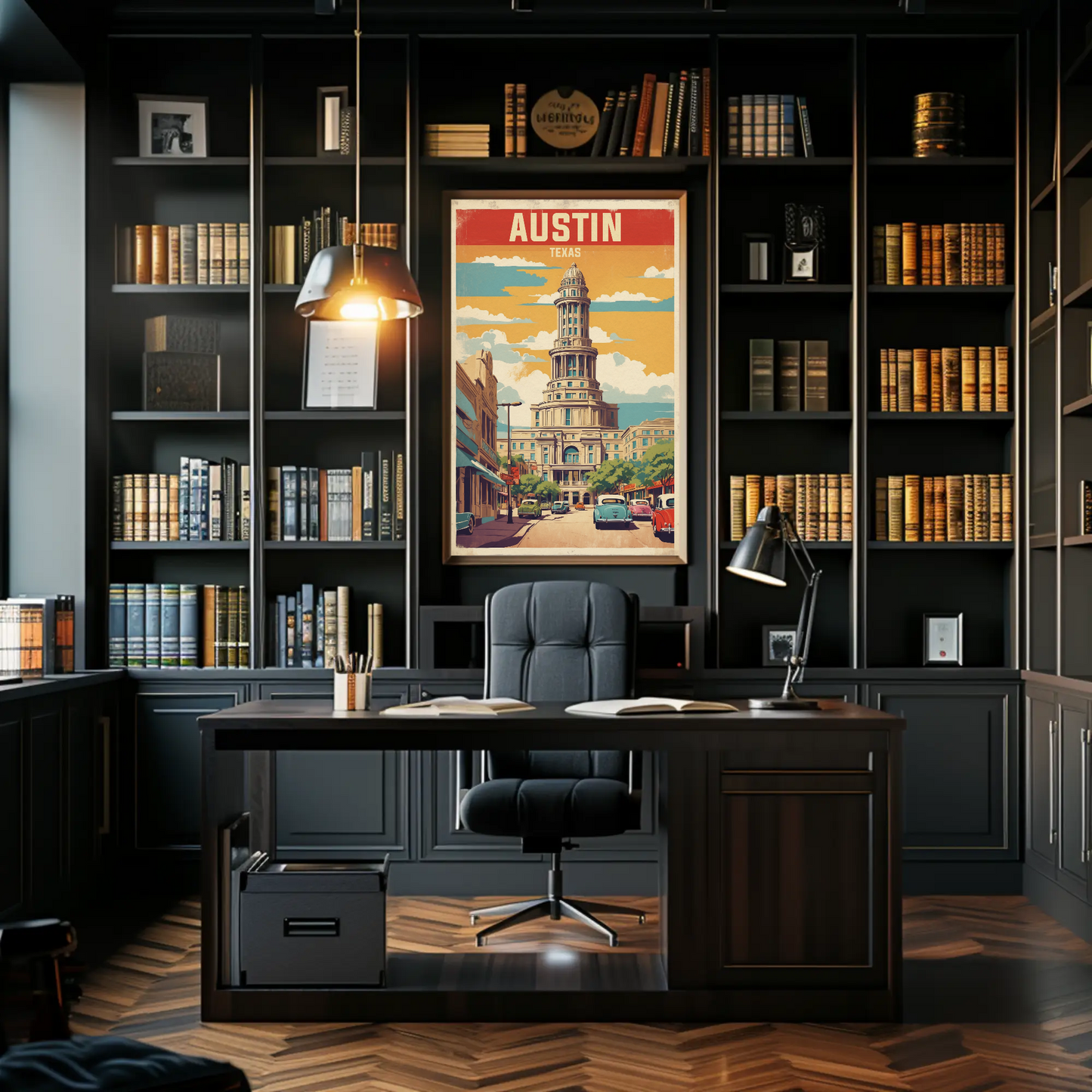 Austin Texas Downtown Capitol Vintage Travel Poster