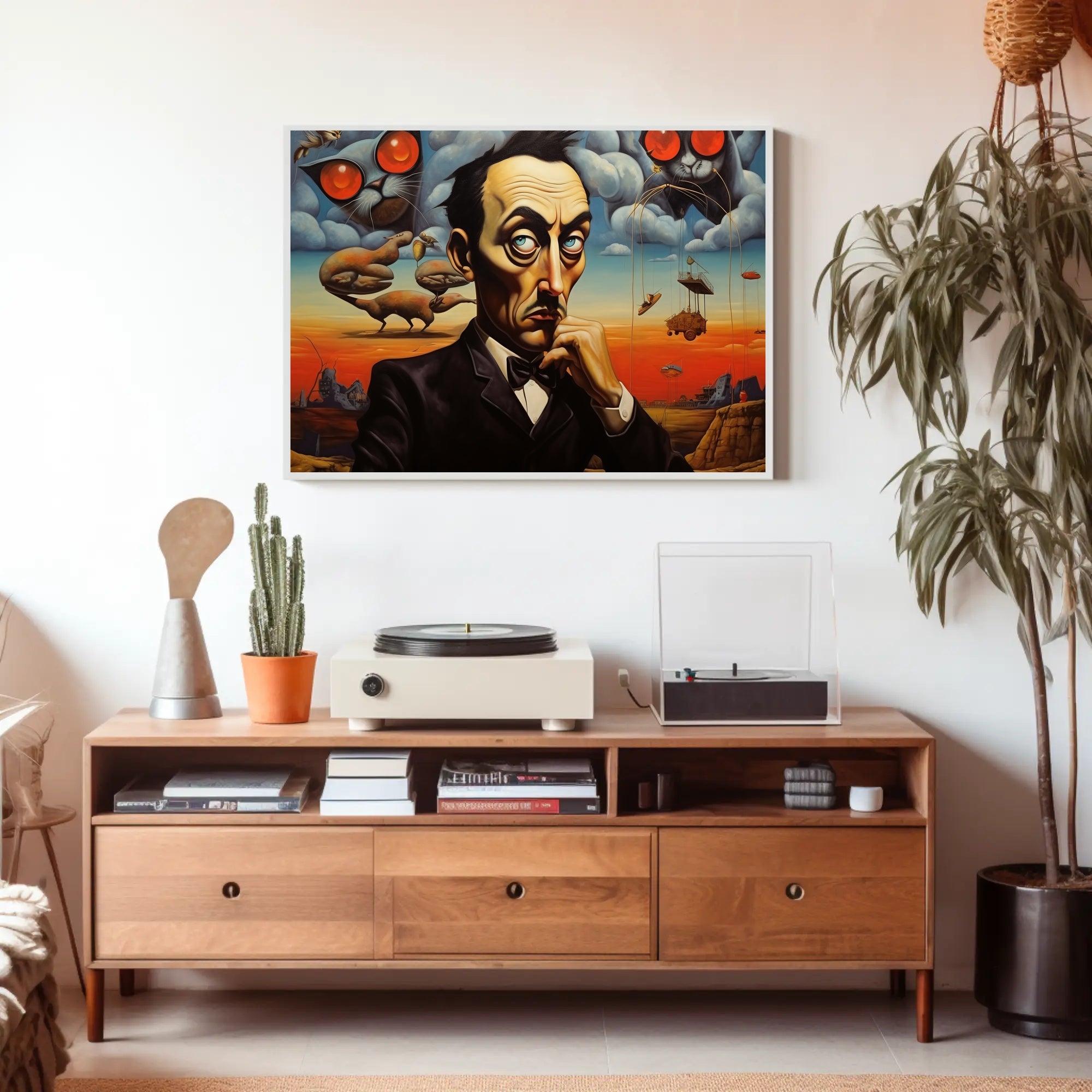 Surrealistic Abstract Art Dreamscape with Black Suit Figure Poster